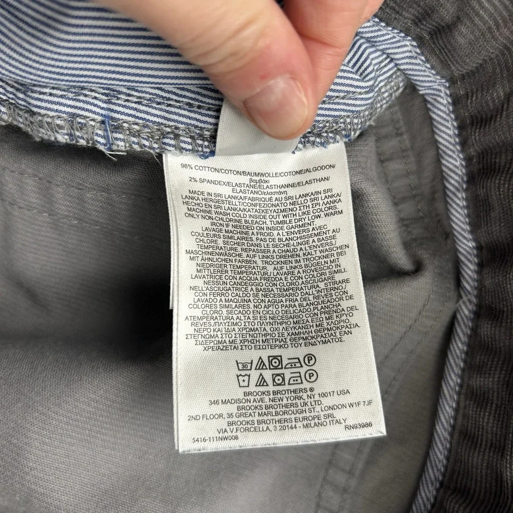 Brooks Brothers Pants Mens 36X30 Gray Corduroy Cotton Flat Front‎
